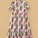 PREORDER Kali Floral Short Bubble Sleeve Tiered Maxi Dress - Beige | Dropship