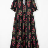 PREORDER Kali Floral Short Bubble Sleeve Tiered Maxi Dress - Black | Dropship