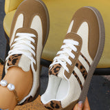 Coffee Color Block Leopard Patchwork Lace-up Sneaker
