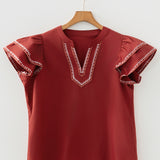 Ainsley Contrast Trim Flutter Sleeve V Neck Blouse
