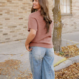 Maya Mock Neck Short Sleeve Sweater - Brown | Dropship