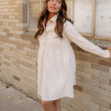 Abigail Corduroy Half Button Collared Long Sleeve Dress - Oatmeal | Dropship