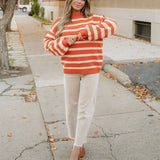 Avery Striped Ribbed Trim Drop Shoulder Sweater | Dropship