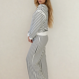 PREORDER Talia Stripe Ruffle Trim Drop Shoulder Top Drawstring Loose Pant Set | Dropship