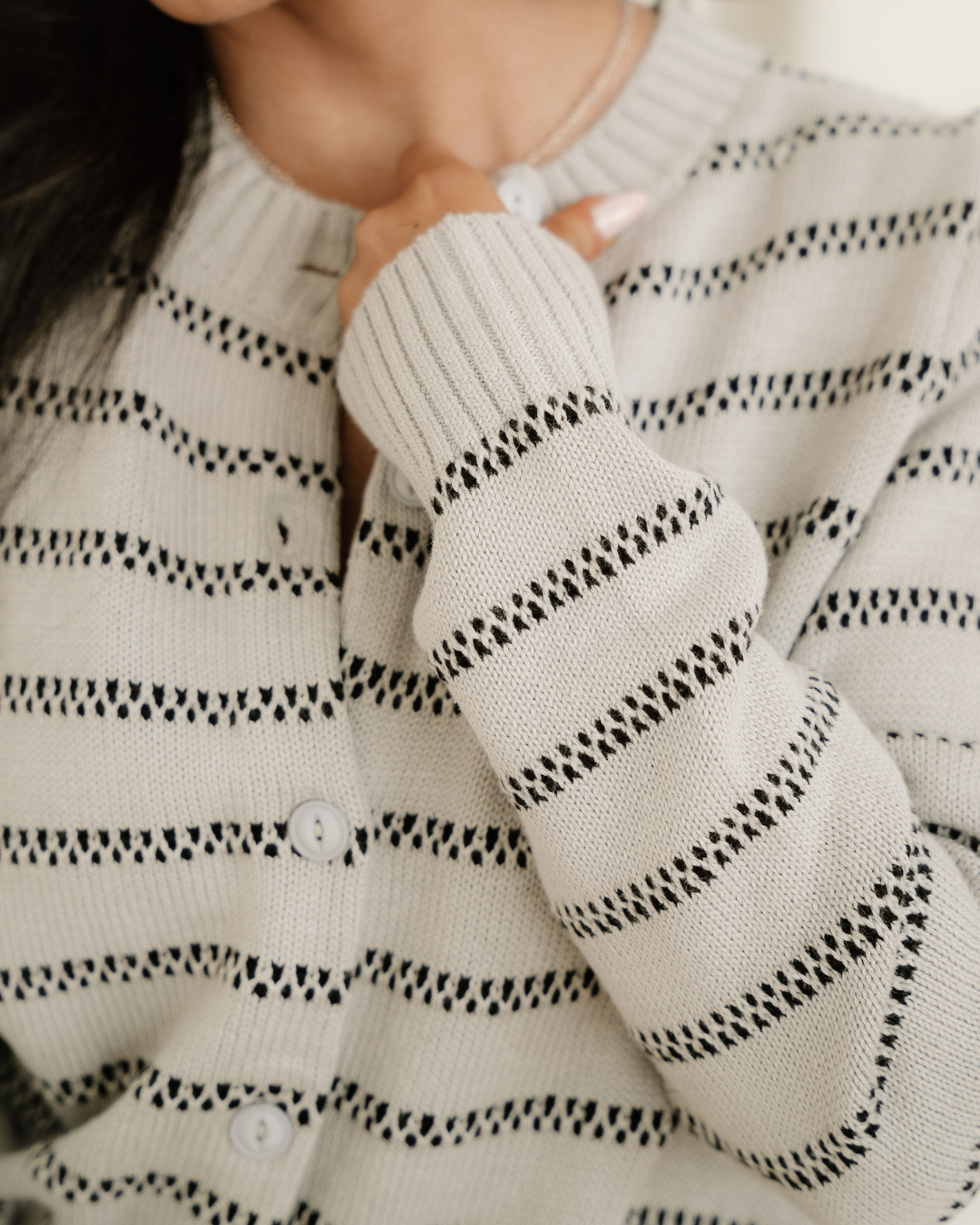 Ariana Button Front Ribbed Trim Short Cardigan