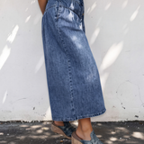 Dallas High Rise Buttons Pleated Cropped Wide Leg Denim Pants