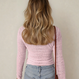 Juliette Semi Sheer Lace Long Sleeve Cropped Top - Light Pink