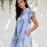 Everrett Scalloped Embroidery Trim V Neck Drop Waist Mini Dress