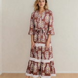 PREORDER Harmony Floral Print Belted Striped Trim Tiered Maxi Dress | Dropship