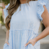 Gingham Knot Back Ruffled Maxi Dress