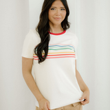 Melanie Rainbow Stripe Print Crewneck T Shirt