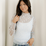 Claire Floral Lace Long Sleeve Slim Fit Top - Blue