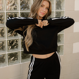 Fiery Red Varsity Striped Detail Crewneck Pullover Elastic Sweatpants 2pcs Outfit