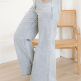 Naia Button Zip High Waist Flared Hem Jeans