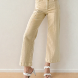 Elsie Solid Color Seamed Center Wide Leg Cropped Jeans - Apricot | Dropship