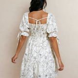 Cleo Square Neck Shirred Back Puff Sleeve Mini Dress