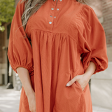Sutton Corduroy Snap Buttons Empire Waist Bracelet Sleeve Dress