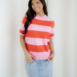 Striped Knitted Sweater Tee - Pink