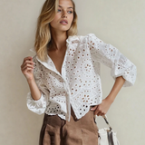 PREORDER Rory Eyelet Embroidered Puff Sleeve Crop Shirt | Dropship