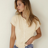 PREORDER Kiara Buttoned Front Rolled Hem Cap Sleeve Sweater Top | Dropship