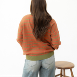 Zya Stripe Round Neck Drop Shoulder Loose Sweater - Brown | Dropship