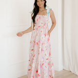 Sunshine Knotted Shoulder Smocked Maxi Dress