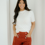 Magnolia Textured Knit Ribbed High Neck Short Sleeve Sweater