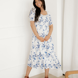 Faith Smocked Bodice Short Puff Sleeve Tiered Floral Midi Dress