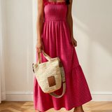 Raya Plaid Square Neck Fit-and-flared Vacation Sundress