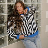 Baya Striped Contrast Trim Drop Shoulder Sweatshirt - Black | Dropship