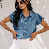 Cheyenne Ruffled Short Sleeve Denim Shirt