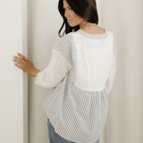 Morgan Half Button Gauze Patchwork Bracelet Sleeve Babydoll Blouse