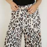 Kahlani Leopard Drawstring Wide Leg Cropped Pants