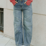 Adeline Exposed Stitching High Waist Barrel Jeans