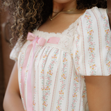 Birdie Ribbon Bow Lace Trim Square Neck Mini Dress