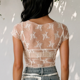 Jolie Mae Exposed Seam Ruched Sheer Floral Mesh Top