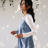 Goldie Denim Pleated Patchwork Sleeveless Top