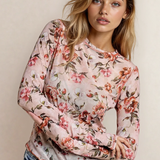 PREORDER Rose Semi Sheer Crew Neck Long Sleeve Mesh Layering Top | Dropship