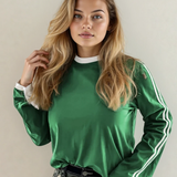 Malani Varsity Striped Crew Neck Long Sleeve Top - Green