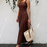 Scottie Polka Dot Print Square Neck Sleeveless Vacation Long Dress