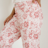 Pink Vintage Floral Print Denim Shift Pants