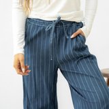 Emilia Wide Leg Waist Pants - Dark Blue | Dropship
