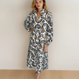 Lucille Abstract Floral Print Split V Neck Long Dress with Sleeves | Dropship
