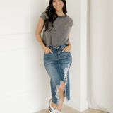 Mineral Wash Boxy Fit Cotton Tank Top - Gray