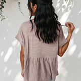 Jolie Stripe Buttoned V Neck High Low Side Slit T Shirt