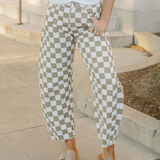 Riley Checkered Print Denim Barrel Pants