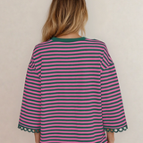 Amira Lace Trim Bell Sleeve Top - Pink/Green