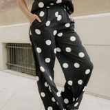 Paris Polka Dot Print Pleated Round Neck Tank Wide Leg Two-Piece Outfit