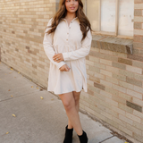 Abigail Corduroy Half Button Collared Long Sleeve Mini Dress