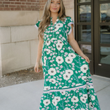 Leila V Neck Ruffled Short Sleeve Flower Maxi Dress